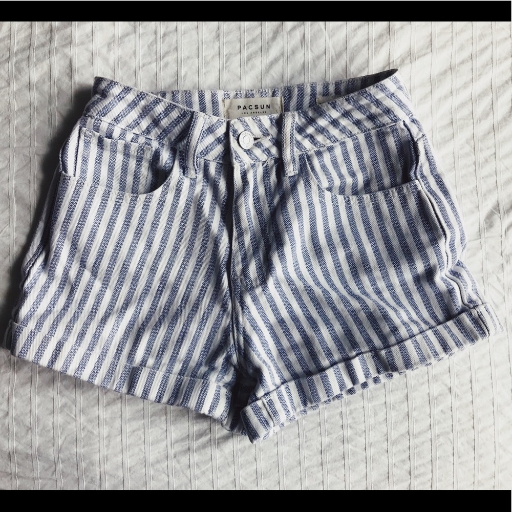 White and Light Blue Striped Pacsun Jean Shorts